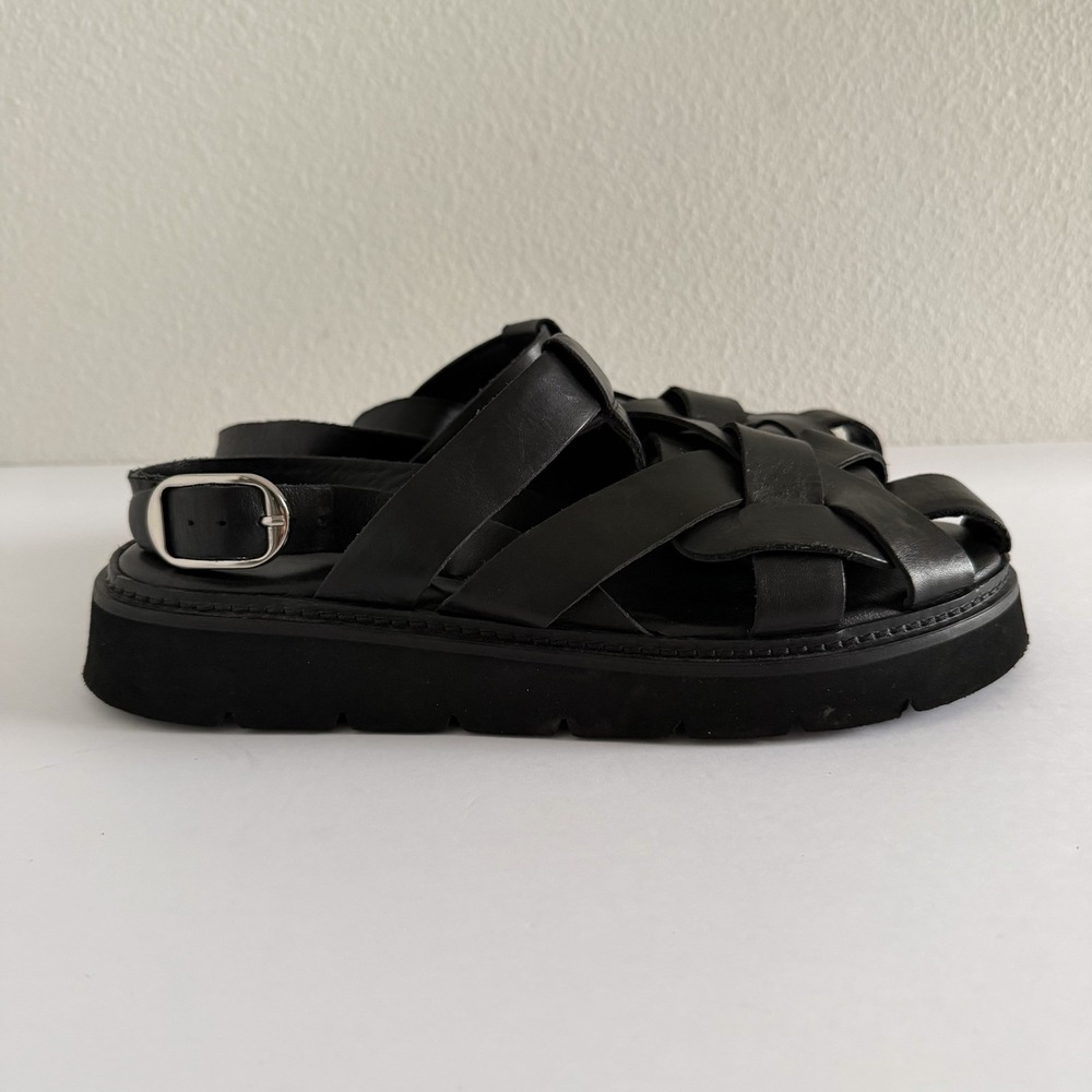 Pilcro Anthropologie Flatform Fisherman Sandal Black Leather Womens 40 US 9.5-10 - Picture 2 of 9